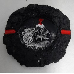 posacenere con carretto siciliano e etna  rotondo