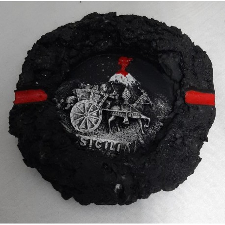 posacenere con carretto siciliano e etna  rotondo